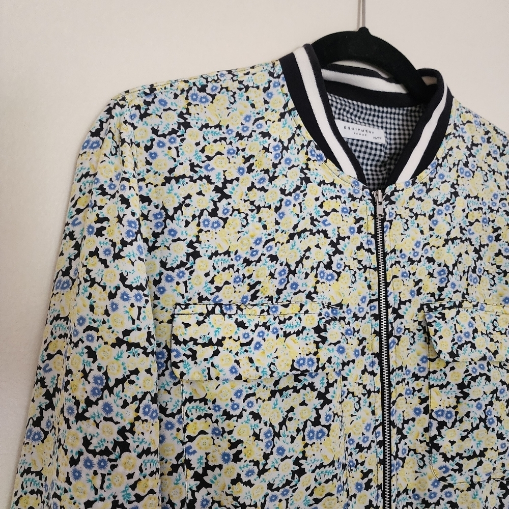 Equipment Abbott Bomber Jacket Coat Zip Up Pure Silk Floral Flowers Size XS - Picture 8 of 16